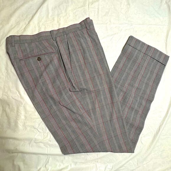 Club Monaco Gray and Red Plaid Men's Dress Pants Size 34” Waist - Picture 1 of 13